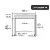 Table inox soubassement 600 x 500 mm adossée avec renfort / GOLDINOX