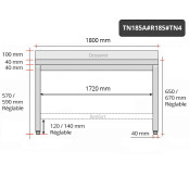 Table inox soubassement 1800 x 500 mm adossée avec renfort / GOLDINOX