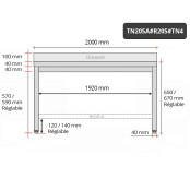 Table inox soubassement 2000 x 500 mm adossée avec renfort / GOLDINOX