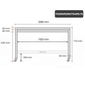 Table inox soubassement 2000 x 500 mm avec renfort sur roulettes / GOLDINOX