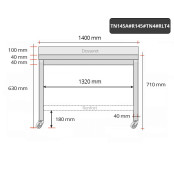 Table inox soubassement 1400 x 500 mm adossée avec renfort sur roulettes / GOLDINOX