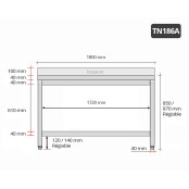 Table inox 1800 x 600 mm adossée PREMIUM / GOLDINOX