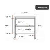 Table inox 700 x 600 mm avec 2 étagères sur roulettes / GOLDINOX