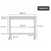 Table inox 800 x 700 mm sur roulettes / GOLDINOX 