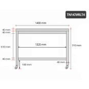 Table inox 1400 x 700 mm sur roulettes / GOLDINOX 