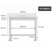 Table inox 700 x 700 mm adossée sur roulettes / GOLDINOX 