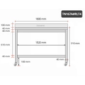 Table inox 1600 x 700 mm adossée sur roulettes / GOLDINOX 