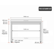 Table inox 1400 x 700 mm adossée avec renfort / GOLDINOX