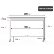 Table inox 2000 x 700 mm avec renfort sur roulettes / GOLDINOX