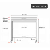 Table inox 700 x 700 mm adossée avec renfort sur roulettes / GOLDINOX