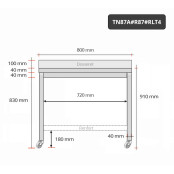 Table inox 800 x 700 mm adossée avec renfort sur roulettes / GOLDINOX