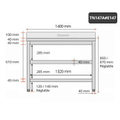 Table inox 1400 x 700 mm adossée avec 2 étagères / GOLDINOX