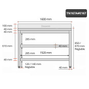 Table inox 1600 x 700 mm adossée avec 2 étagères / GOLDINOX