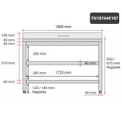 Table inox 1800 x 700 mm adossée avec 2 étagères / GOLDINOX