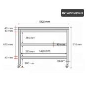 Table inox 1500 x 700 mm avec 2 étagères sur roulettes / GOLDINOX