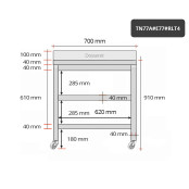 Table inox 700 x 700 mm adossée avec 2 étagères sur roulettes / GOLDINOX