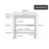 Table inox 800 x 700 mm adossée avec 2 étagères sur roulettes / GOLDINOX