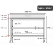 Table inox 1800 x 700 mm adossée avec 2 étagères sur roulettes / GOLDINOX