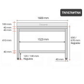 Table inox soubassement 1600 x 700 mm adossée / GOLDINOX 