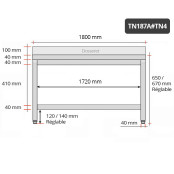 Table inox soubassement 1800 x 700 mm adossée / GOLDINOX 