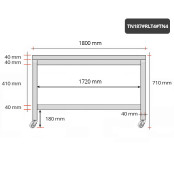 Table inox soubassement 1800 x 700 mm sur roulettes / GOLDINOX 