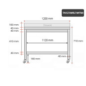 Table inox soubassement 1200 x 700 mm adossée sur roulettes / GOLDINOX 