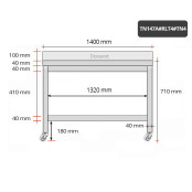 Table inox soubassement 1400 x 700 mm adossée sur roulettes / GOLDINOX 