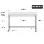 Table inox soubassement 1800 x 700 mm adossée sur roulettes / GOLDINOX 