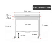 Table inox soubassement 1000 x 700 mm adossée avec renfort sur roulettes / GOLDINOX 