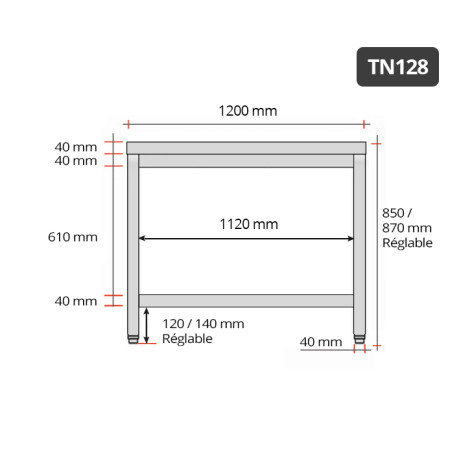 Table inox 1200 x 800 mm / GOLDINOX