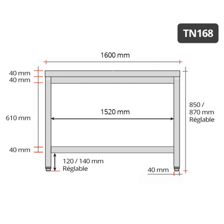 Table inox 1600 x 800 mm / GOLDINOX