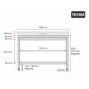 Table inox 1400 x 800 mm adossée / GOLDINOX