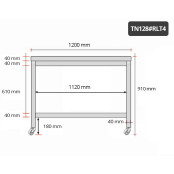 Table inox 1200 x 800 mm sur roulettes / GOLDINOX