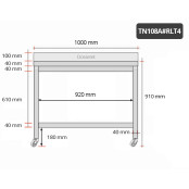 Table inox 1000 x 800 mm adossée sur roulettes / GOLDINOX