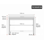 Table inox 1500 x 800 mm adossée avec renfort / GOLDINOX