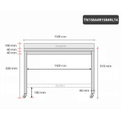 Table inox 1500 x 800 mm adossée avec renfort sur roulettes / GOLDINOX