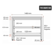 Table inox 1400 x 800 mm avec 2 étagères / GOLDINOX