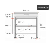 Table inox 1000 x 800 mm adossée avec 2 étagères / GOLDINOX