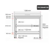 Table inox 1200 x 800 mm adossée avec 2 étagères / GOLDINOX