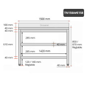 Table inox 1500 x 800 mm adossée avec 2 étagères / GOLDINOX