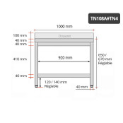 Table inox soubassement 1000 x 800 mm adossée / GOLDINOX 