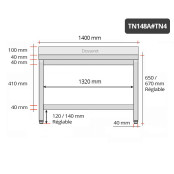 Table inox soubassement 1400 x 800 mm adossée / GOLDINOX 