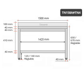 Table inox soubassement 1500 x 800 mm adossée / GOLDINOX 