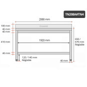 Table inox soubassement 2000 x 800 mm adossée / GOLDINOX 