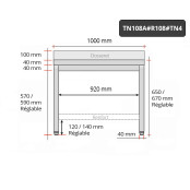 Table inox soubassement 1000 x 800 mm adossée avec renfort / GOLDINOX 