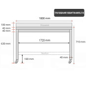 Table inox soubassement 1800 x 800 mm adossée avec renfort sur roulettes / GOLDINOX 