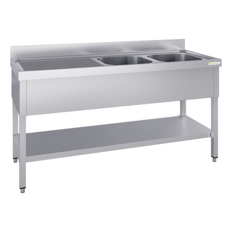 Plonge inox 2 bacs - 1600 x 600 mm égouttoir gauche ECO / GOLDINOX