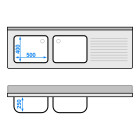 Plonge inox 2 bacs - 2000 x 700 mm égouttoir droite ECO / GOLDINOX 