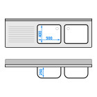 Plonge inox 2 bacs - 1800 x 600 mm égouttoir gauche ECO / GOLDINOX 