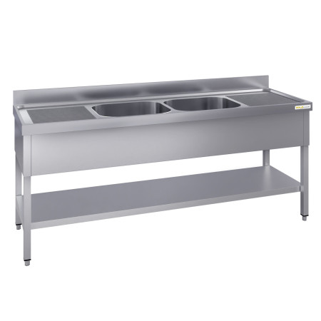 Plonge inox 2 bacs - 1800 x 600 mm égouttoir droite et gauche ECO / GOLDINOX